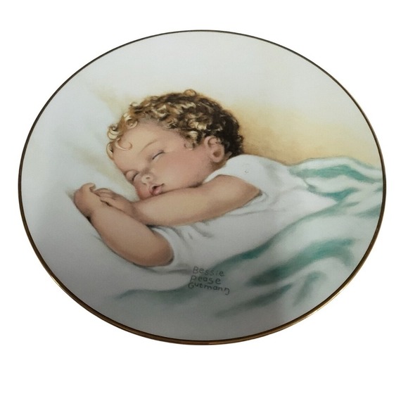 Bessie Pease Gutmann Collector Plate Sleeping Baby Gold Trim Nursery Decor - Picture 1 of 4